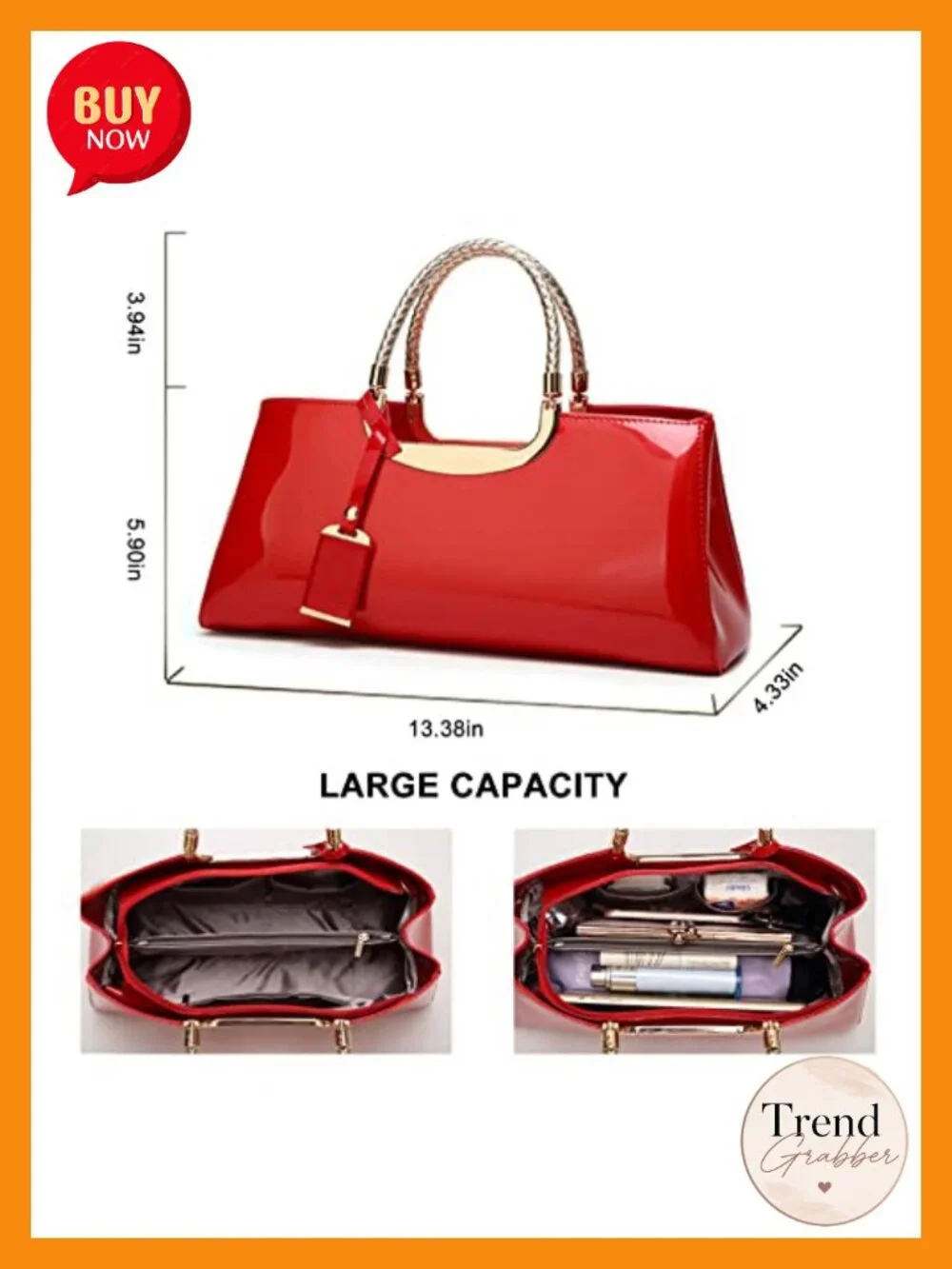Patent Leather Structured Shoulder Satchel Handbag Crossbody Evening Party Bag